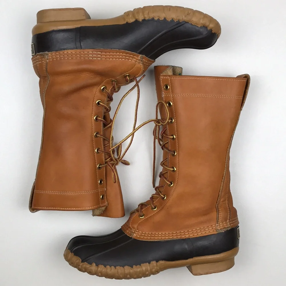LL Bean VINTAGE Duck Boots Lace Up Tall Rain Boots
